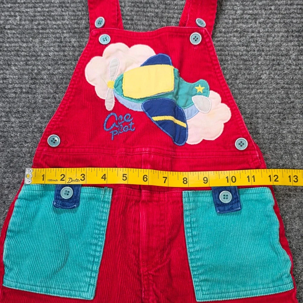 Vintage Hush Puppies Corduroy Ace Pilot Airplane Overalls Kids Size 3T Red
